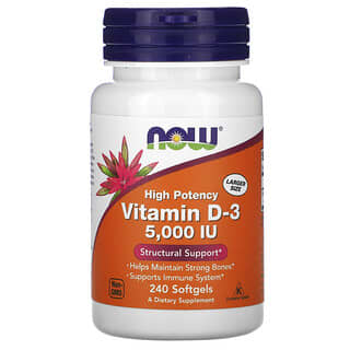NOW Foods, Vitamine D3, 125 µg (5000 UI), 240 capsules à enveloppe molle