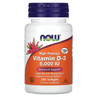 Now Foods, Vitamina D-3, 125 mcg (5.000 UI), 240 Cápsulas Softgel