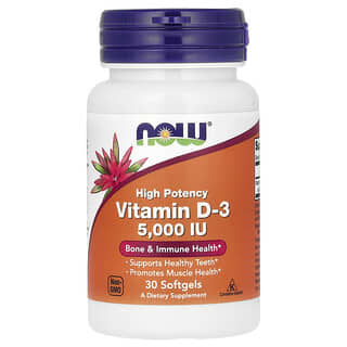 NOW Foods, Vitamin D-3, High Potency, hochwirksames Vitamin D3, 5.000 IU, 30 Weichkapseln
