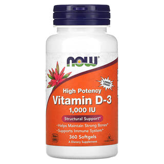 NOW Foods, Vitamin D-3, High Potency, 25 mcg (1,000 IU), 360 Softgels