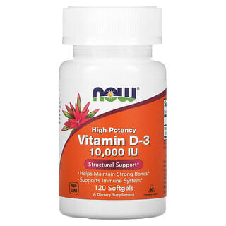 NOW Foods, Vitamine D-3 haute efficacité, 250 µg (10 000 UI), 120 capsules à enveloppe molle