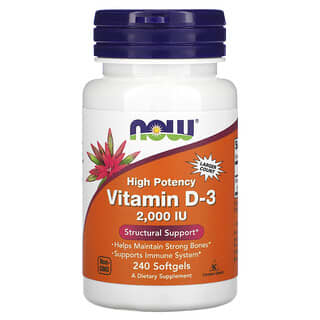 NOW Foods, Vitamina D-3, 50 mcg (2.000 UI), 240 Cápsulas Softgel