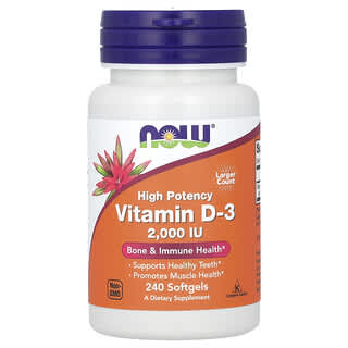 NOW Foods, Vitamine D3, Haute efficacité, 2000 UI, 240 capsules à enveloppe molle