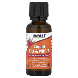 NOW Foods, Vitamina D-3 líquida e MK-7, menta, 30 ml