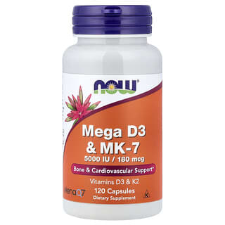 NOW Foods, Mega D-3 和 MK-7，120 粒膠囊