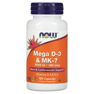 NOW Foods, Mega vitamina D3 y MK-7, 120 cápsulas