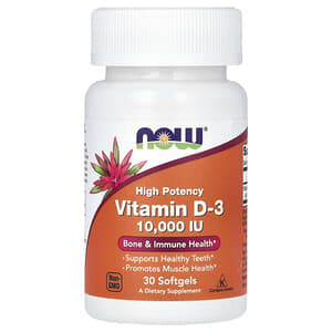 NOW Foods, Vitamin D-3, High Potency, hochwirksames Vitamin D3, 10.000 IU, 30 Weichkapseln