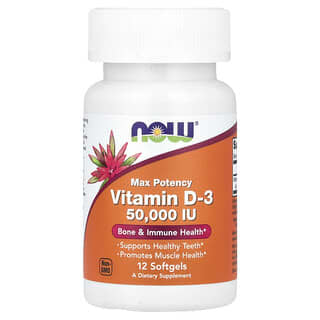 NOW Foods, Vitamina D-3, Máxima Potência, 50.000 UI, 12 Cápsulas Softgel