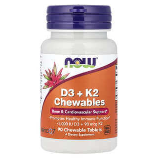 NOW Foods, Comprimidos masticables con vitaminas D3 y K2, 90 comprimidos masticables