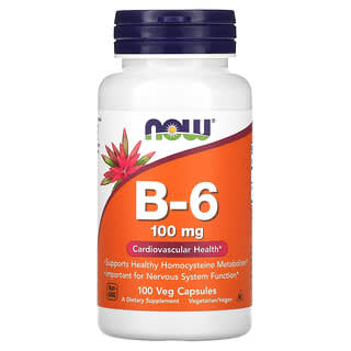 NOW Foods, B-6, 100 mg, 100 Veg Capsules