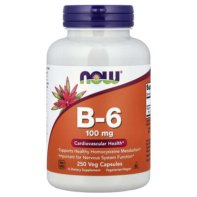 NOW Foods, B-6, 100 mg, 250 Veg Capsules NOW Foods, B-6, 100 mg, 250 Veg Capsules