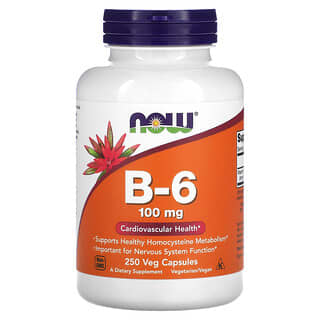 NOW Foods, Vitamina B6, 100 mg, 250 cápsulas vegetales