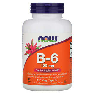NOW Foods, Vitamine B6, 100 mg, 250 capsules végétales