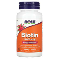 NOW Foods, Biotin, 5 000 mcg, 60 comprimés végétaux