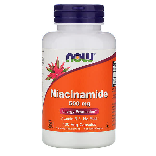 NOW Foods‏, ניאצינמיד, 500 מ"ג, 100 כמוסות צמחיות