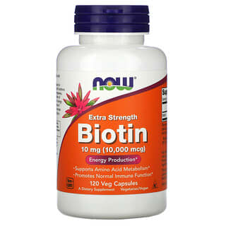 NOW Foods, Biotina con concentración extra, 10 mg (10.000 mcg), 120 cápsulas vegetales
