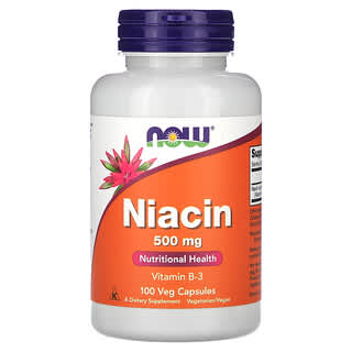 NOW Foods, ниацин, 500 мг, 100 растительных капсул