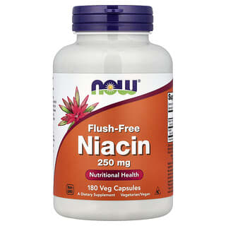 NOW Foods, Flush-Free Niacin, 250 mg, 180 Veg Capsules