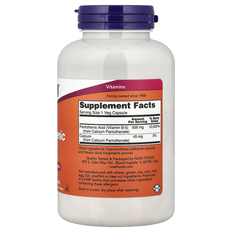 pantothenic acid 750 mg and 250 mg l carnitine Pantothenic Acid, 250 Veg Capsules