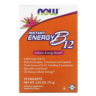 NOW Foods, Instant Energy B12, 2,000 mcg, 75 Packets, 0.035 oz (1 g) Each
