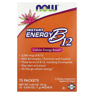 NOW Foods, Instant Energy B12, 2,000 mcg, 75 Packets, 2.65 oz (75 g)