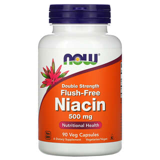 NOW Foods, Niacine sans rinçage, Double concentration, 500 mg, 90 capsules végétariennes