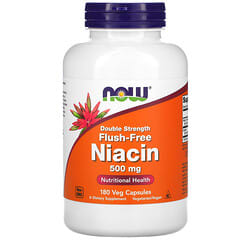 NOW Foods, ниацин, не вызывающий приливов, двойная сила, 500 мг, 180 растительных капсул
