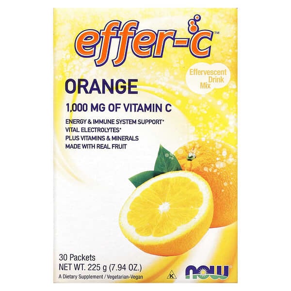 NOW Foods, Effer-C, Effervescent Drink Mix, Orange, 1,000 mg, 30 Packets, .26 oz (7.5 g) Each (Discontinued Item) 