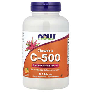 NOW Foods‏, טבליות לעיסה C-500, תפוז, 100 טבליות