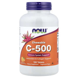 NOW Foods, Vitamina C-500 masticabilă, portocală, 100 de comprimate