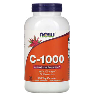 NOW Foods, فيتامين جـ - 1000، يحتوي على 100 ملجم من الفلافونويدات الحيوية، 250 كبسولة نباتية