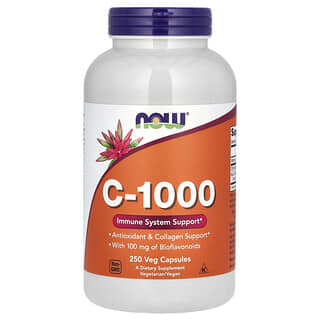 ناو فودز‏, فيتامين جـ - 1000، يحتوي على 100 ملجم من الفلافونويدات الحيوية، 250 كبسولة نباتية