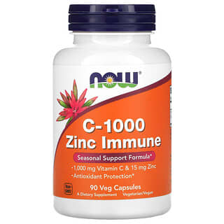 NOW Foods, C-1000 Zinc Immune, Vitamina C, 1.000 mg e Zinco, 15 mg, 90 Cápsulas Vegetais