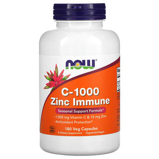 Now Foods, C-1000 и цинк для иммунитета, 180 растительных капсул