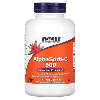 NOW Foods, AlphaSorb-C 500 Buffered Vitamin C, 180 Vegetarian Capsules