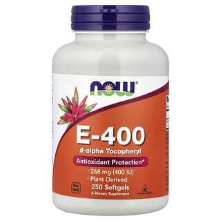 NOW Foods, Natural E-400, 268 mg, 250 Cápsulas Softgel