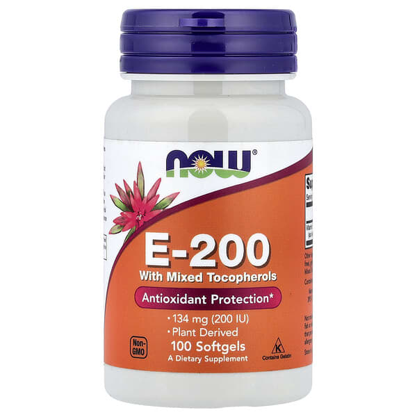 NOW Foods E-200 with Mixed Tocopherols, 134 mg (200 IU), 100 Softgels