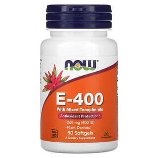 NOW Foods, E-400, 268 мг (400 МЕ), 50 мягких таблеток
