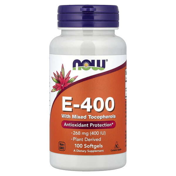 NOW Foods E-400 with Mixed Tocopherols, 268 mg (400 IU), 100 Softgels