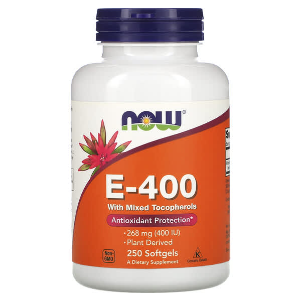 NOW Foods, E-400 com Tocoferóis Mistos, 268 mg (400 UI), 250 Cápsulas Softgel