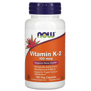 NOW Foods, Vitamina K-2, 100 mcg, 100 Cápsulas Vegetais