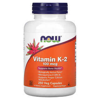 NOW Foods, Vitamina K2, 100 mcg, 250 cápsulas vegetales
