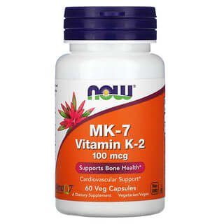 NOW Foods, MK-7 فيتامين ك-2، 100 مكجم، 60 كبسولة نباتية