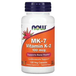 NOW Foods, MK-7, Vitamina K-2, 100 mcg, 120 Cápsulas Vegetais