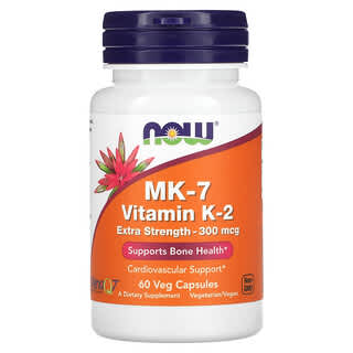 NOW Foods, MK-7 Vitamina K-2, Concentración extra, 300 mcg, 60 cápsulas vegetales