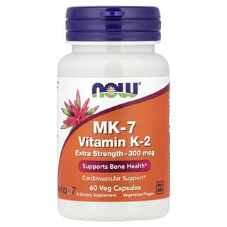 NOW Foods, MK-7, витамин K2, 300 мкг, 60 вегетарианских капсул
