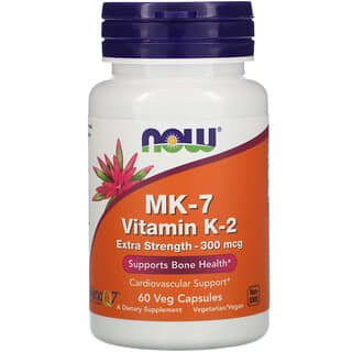 NOW Foods, MK-7 维生素 K-2，特强装，300 微克，60 粒植物胶囊