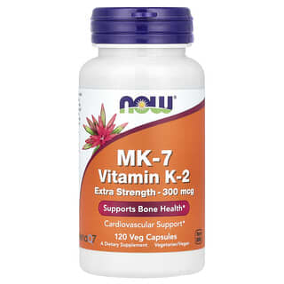 NOW Foods, MK-7, witamina K-2, zwiększona siła działania, 300 µg, 120 kapsułek roślinnych