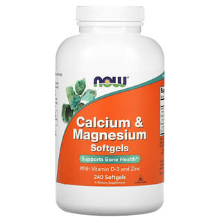 NOW Foods, Calcium et magnésium, avec vitamine D3 et zinc, 240 capsules à enveloppe molle