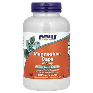NOW Foods, Magnesio en cápsulas, 400 mg, 180 cápsulas vegetales